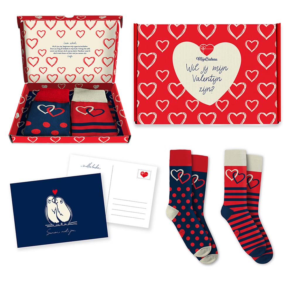 Uitvoeren Aan het water Met opzet Valentijn hartjes sokken cadeauset - MijnCadeau